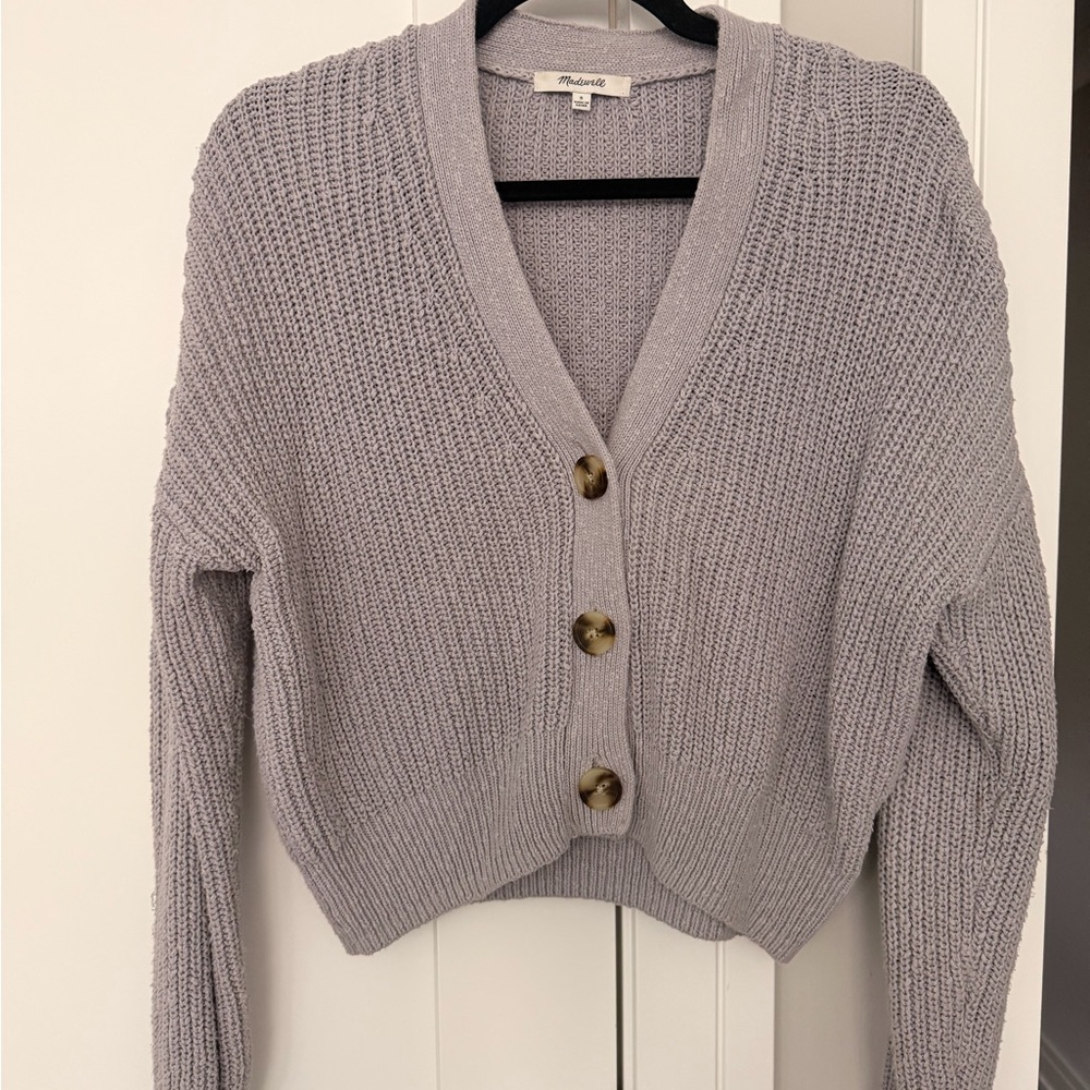 Madewell Lavender Cropped V-Neck Button Cardigan
